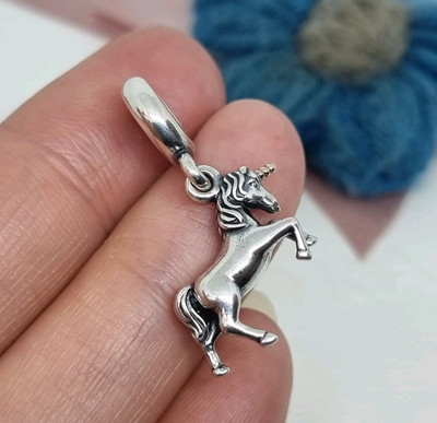 Original Pandora Silber & 14k Gold Einhorn Dangle Charm Goldhorn   925 ALE   