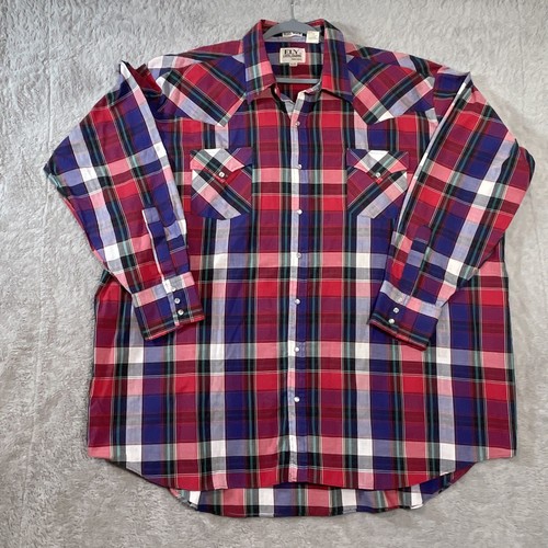 Chemise western vintage ely cattleman pearl snap // chemise rock n roll à carreaux cowboy des années 1980 // Oxford bleu et blanc avec boutons-pression // XL - France