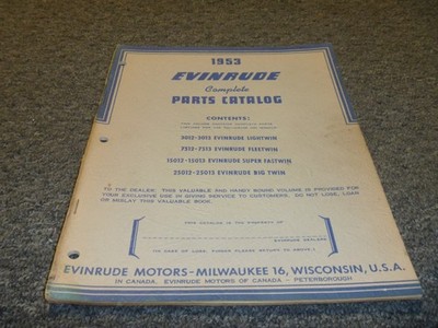 1953 Evinrude 3012 3013 Lightwin 7512 7513 Outboard Parts Catalog Manual xo