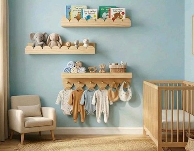 Kinderzimmerregale, 3er Pack Kinderzimmer Bücherregal mit Haken 15,75 Zoll Kinder Wandbücher