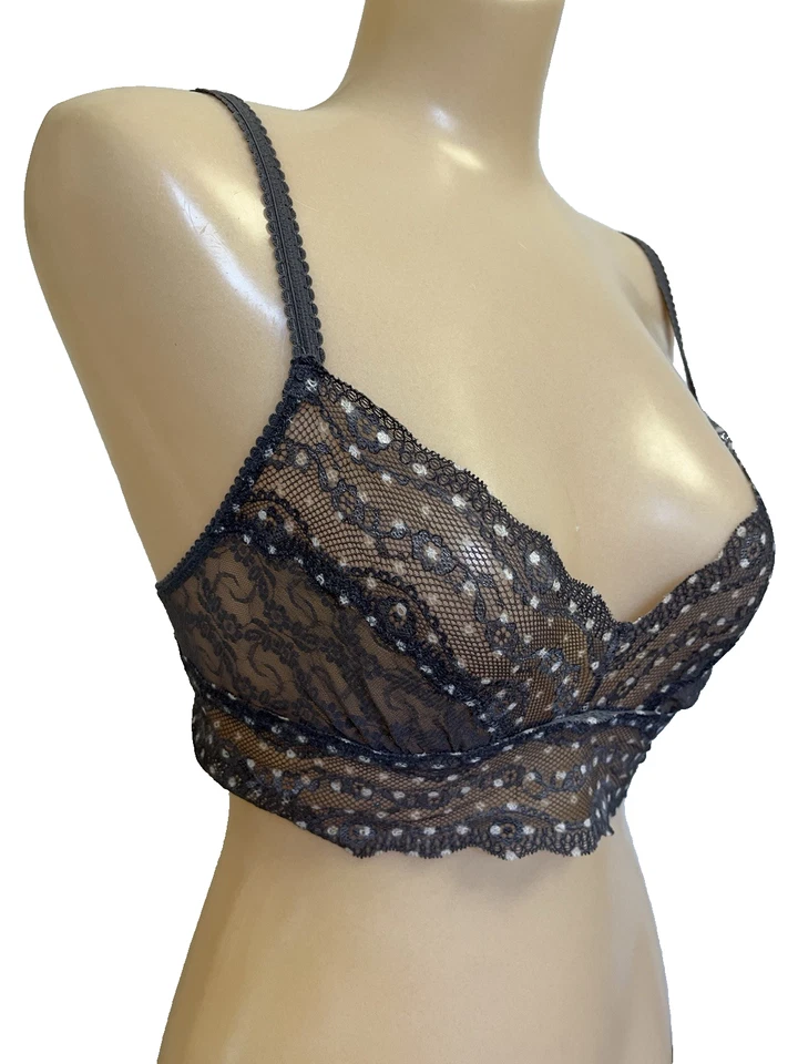 Sutiã b.tempt'd by Wacoal Floral Renda Beijo Bralette Tamanho Médio 910182 Cinza - Imagem 2 de 4