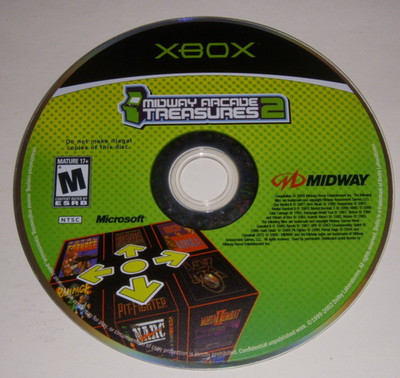 XBOX, MIDWAY ARCADE TREASURES 2, USED, GOOD CONDITION, NO CASE!