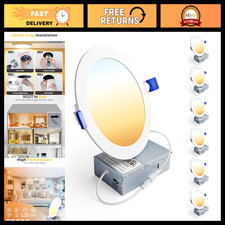 6 Pack 6 Inch Dimmable LED Recessed Lights, 5CCT Canless Wafer Downlights