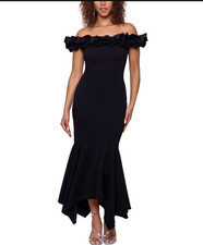 Xscape Womens Sz 14 Black Ruffled Off-The-Shoulder Mermaid Dress Gown Wedding