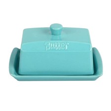 Blue Ceramic Butter Dish with Lid & Handle – Large Porcelain Butter Keeper