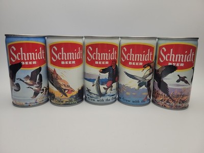 Schmidt Beer, Set of 5 Scenic Empty 12oz Beer cans, Straight Steel Old Cans