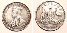 Australia 6 pensów 1934 Georg V. 1910-36, srebro 0,925, ss