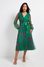 Wallis Green Fit & Flare Dress Womens Occasion Dresses