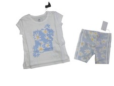 Adidas Baby Girls Shorts Shirt Set 2pc Outfit Biker Shorts Flower Top 12M NWT