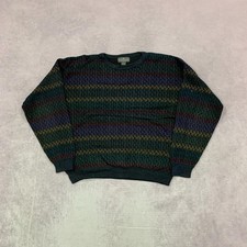 Vintage abstract knitted jumper Patterned Grandad knit sweater Men's XL