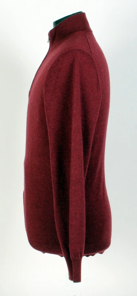 Brunello Cucinelli 100% Cashmere 1/2 Zip Sweater - Burgundy - L - $1350 Retail - Image 2 of 4