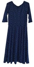 Leota Womens 3/4 Sleeve Boat Neck Jersey Dress Sz M Blue Polka Dot Made In USA 
