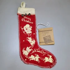 Primitives By Kathy Retro Christmas Red Felt Stocking Ornaments 8" Mini w/Tag