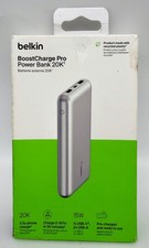 Belkin Portable Charger, USB-C Power Bank 20000 mAh - Silver NEW SEALED