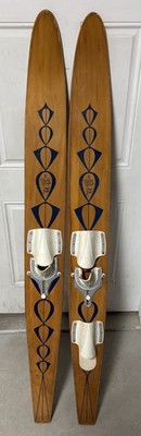 Vintage Pair of Wooden Gold Cup by AMF Voit Water Skis - 66  One can be Slalom