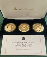 2018 Jubilee Mint. Queens Coronation 24 Carat Gold Plated £5 Coin Collection.