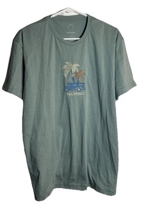 NWT Kultura Kamisa Philippines Jeep Palm Tree Embroidered Shirt XL Teal