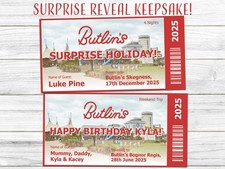 Butlins Ticket, Birthday or Surprise. Personalised With name and date.