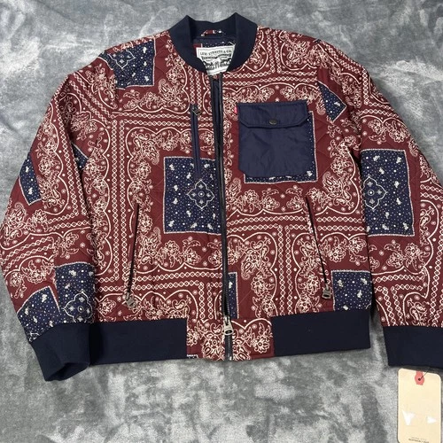 Levis Paisley Bandana Quilted Bomber Puffer Jacket Mens Small Red Patchwork NEW - product listing photo