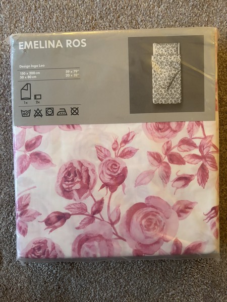 Funda nórdica individual vintage IKEA EMELINA ROS y 2 fundas de almohada 150 x 200 cm rara nueva