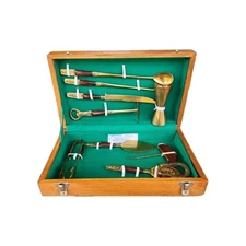 Vintage MCM Kee Tzek 9pc Brass Cocktail Buddah Bar Set Bangkok Thailand Wood Box