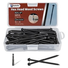 Lag Screws 4 Inch, 50Pcs 14 x 4 Heavy-Duty Structural Wood Screws, Hex Washe...