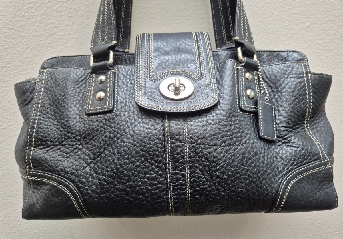Authentic COACH #F13961 Hampton Black Pebbled Leather Satchel Bag