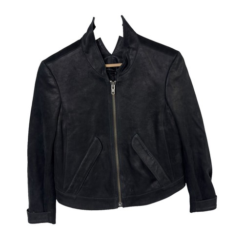 Manteau Longue En Cuir Noir Theyskens' Theory Taille XS - Double Fermeture éclair, Style Veste Volant