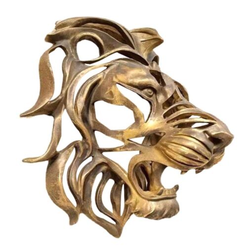 Large Lion Head Wall Mounted Art Sculpture Gold Resin Lion Head Art Luxury Decor - Picture 6 of 11