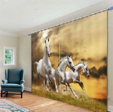 Pentium White Horses 3D Curtain Blockout Photo Printing Curtains Drape Fabric