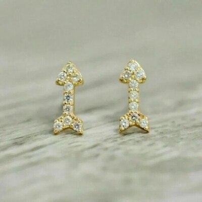 Arrow Stud Earrings 14K Yellow Gold Plated 2Ct Round Cut Simulated Diamond Women