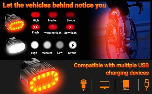 Luz Trasera LED Bicicleta Recargable USB Skateboard Luz Delantera Luz Trasera - Imagen 6 de 11