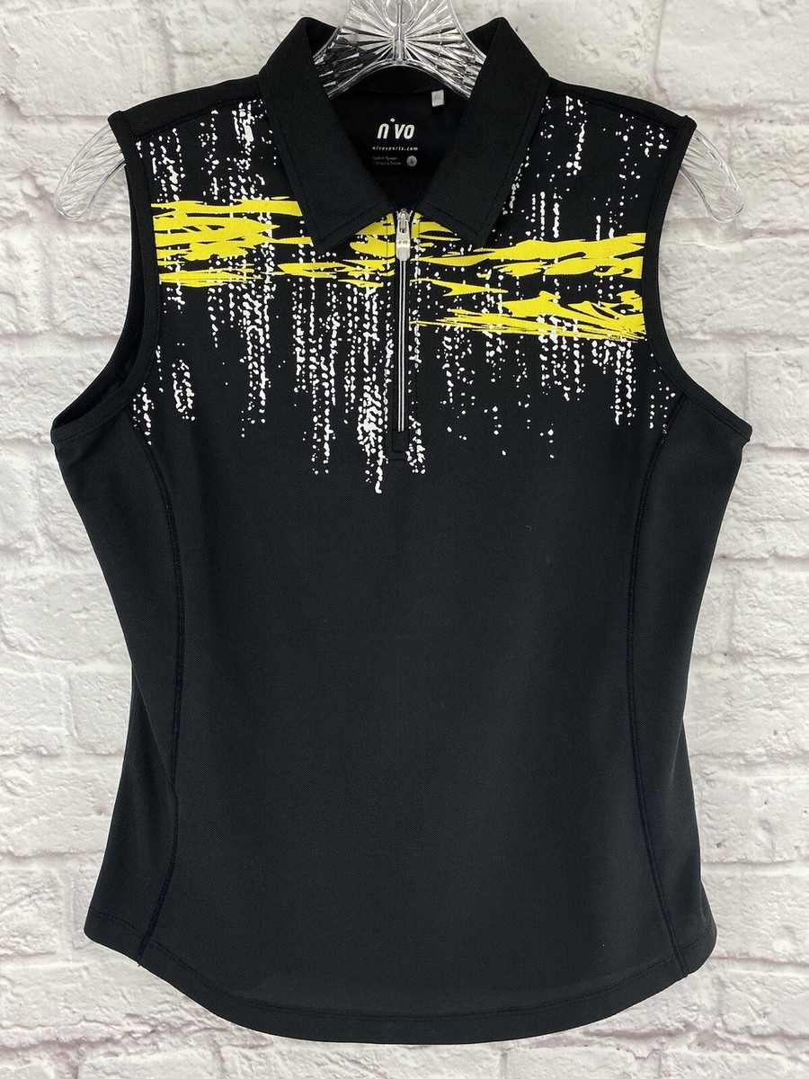 Nivo Sports Womens Sz Small Sleeveless 1/4 Zip Golf Polo Shirt Top Black  Yellow
