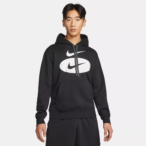 NIKE Men Swoosh League Pullover Hoodie Black White DM5458 010 - Med New