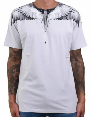 T-shirt a manica corta in cotone con stampa ali Grigio | Caposerio