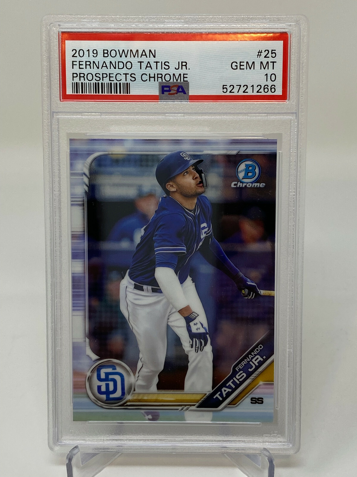 2019 Bowman #25 Fernando Tatis Jr. Prospects Chrome PSA 10 Rookie Card view 4