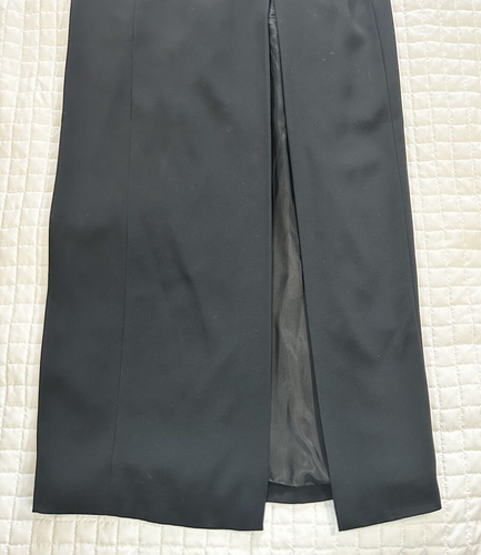 Formal Maxi Gown Dress Black Column High Slit Regency Goth VTG Small 6 Nightline - Picture 3 of 12