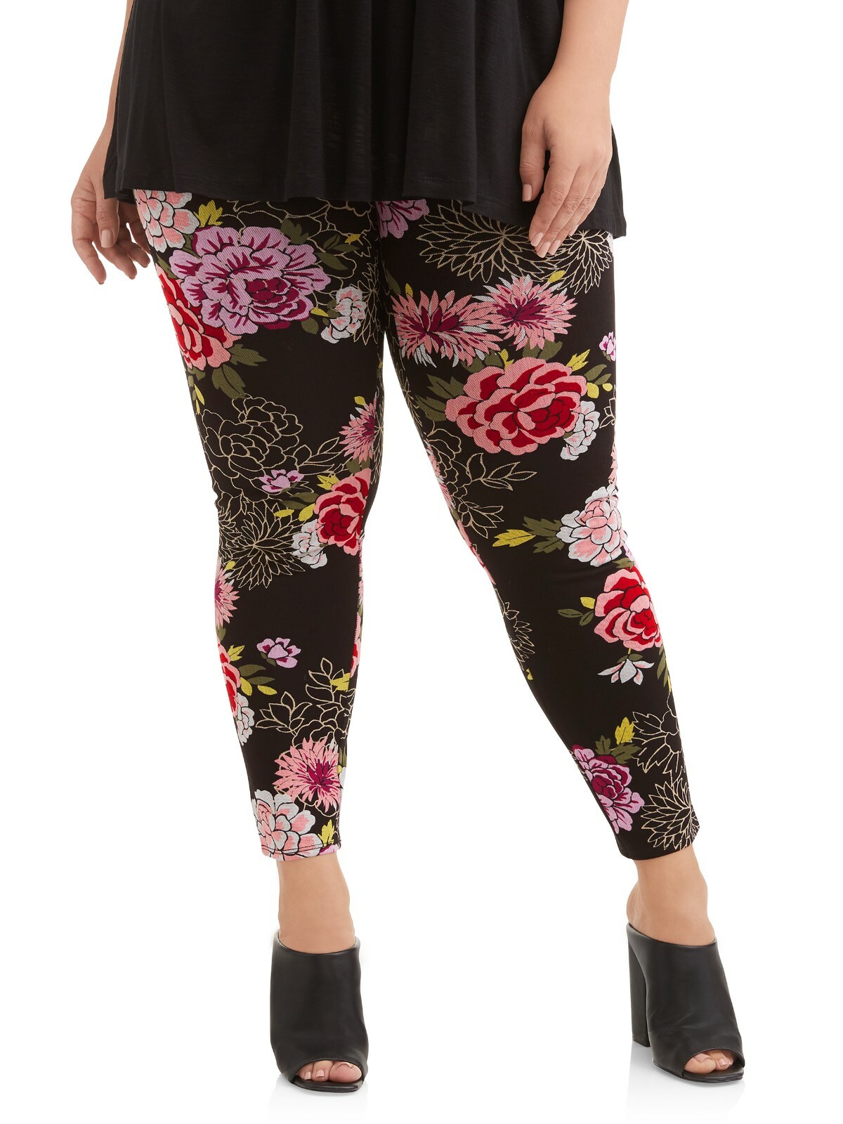 Terra u0026 Sky Women's Plus Size Jeggings Black Floral Generous Fit | eBay