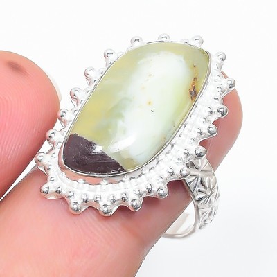 Bague Argent Sterling 925 Avec Unakite – Pierre Verte Cabochon, Fait Main, Taille 8.5
