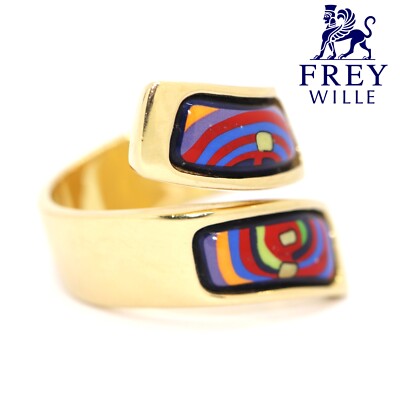 Frey Wille Ring Hundertwasser  Spirals of Life  750er 18K Gelbgold & Emaille