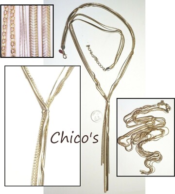 Signed CHICO'S X-Long Fluid Flexible Multi Style Chain Necklace 34'' w/7'' Drop GT