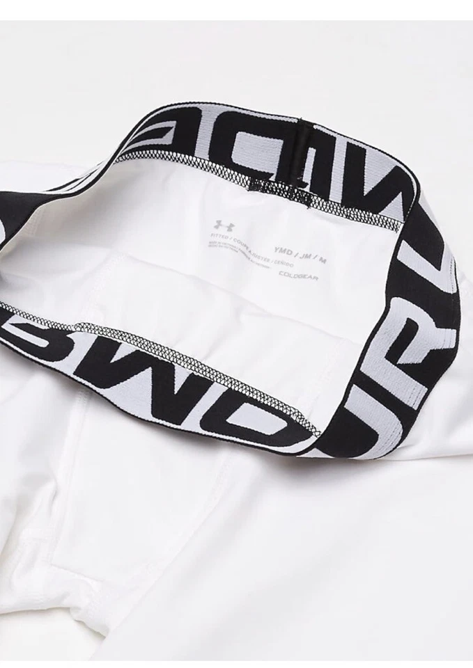 Under Armour Boys' ColdGear Armour Fitted Leggings White/Black YLG - Image 3 of 4