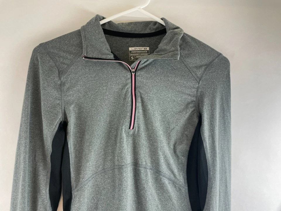 Camisa de rendimiento capa 8 para mujer talla S gris cuarto cremallera ropa deportiva Qwick-Dry Foto 3 de 4
