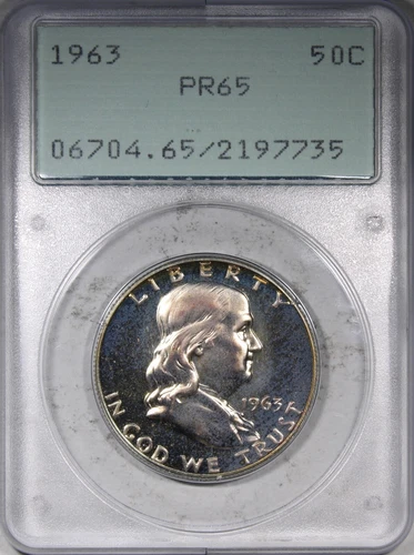 1963 Proof Franklin Half Dollar PCGS PR65 OGH Old Green Rattler Holder