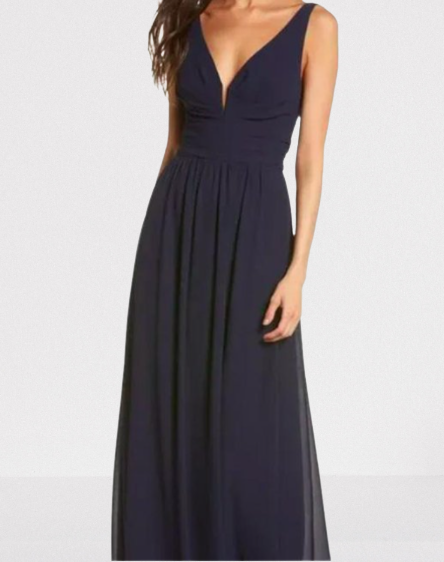 MAXI Formal Dress Lulus V Neck Sleeveless Chiffon GOWN Ruched Small Navy  Blue | eBay