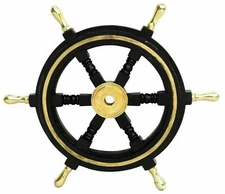 Wooden 18"Nautical Ship Steering Wheel Pirate Home Décor Brass 6 spoke Wheel 