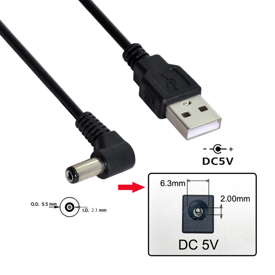 USB 2.0 A Type Male to 90D Right Angled 5.5x2.1mm DC 5V Power Charge Cable - Image 4 of 4