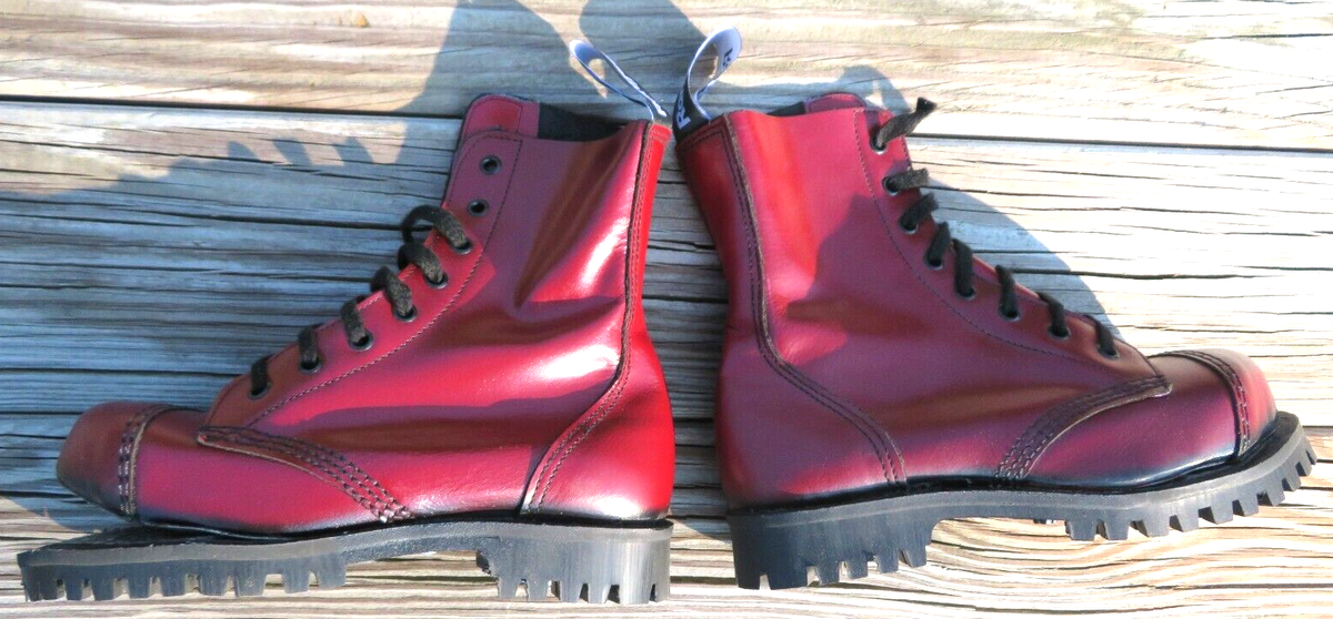 Nos Vintage SHELLYS Rangers Cherry Red Steel Cap Boots Stormer