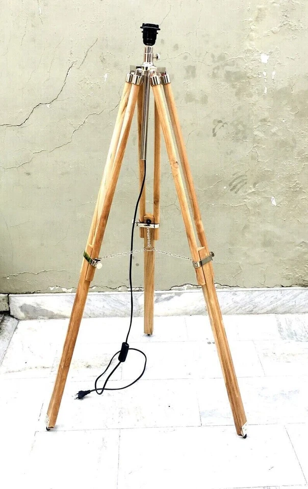 Tripod Teak Wood Adjustable Leg Tripod Vintage Floor lamp Stand Tripod Lamp - Image 2 of 4