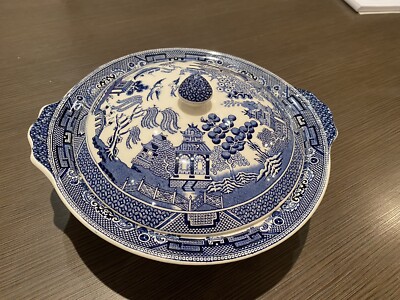 Antike Johnson Bros England Old Willow Design blau weiß Suppenterrine mit Deckel